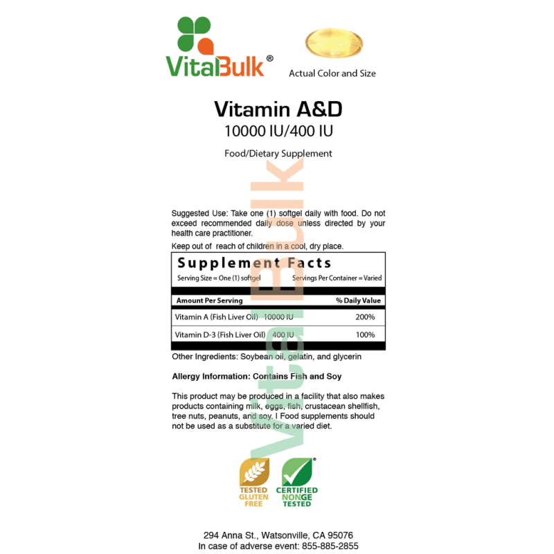 VITAMIN A & D 10000/400 IU – 100 SOFTGELS