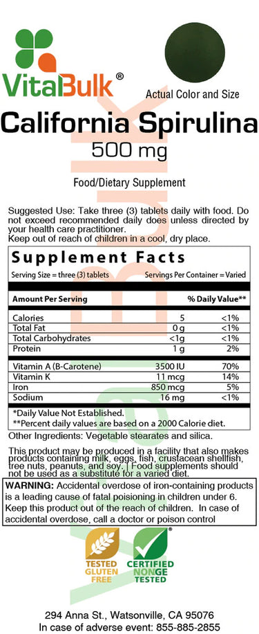 CALIFORNIA SPIRULINA 500 MG  – 180 TABLETS