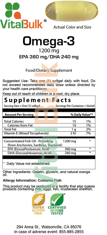 OMEGA-3 – 1200MG – Double Industry Standard Potency -100 SOFTGELS