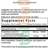 PANTOTHENIC ACID (B5) 500MG – 100 CAPSULES