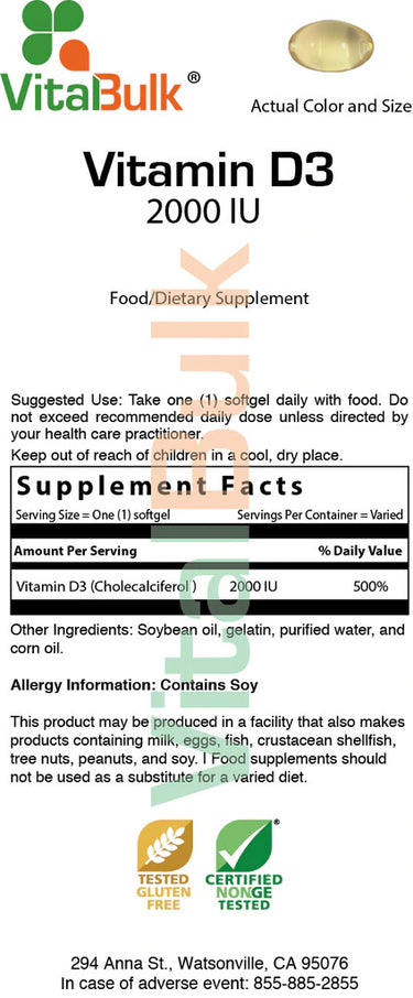 VITAMIN D3 2000 IU – 100 SOFTGELS
