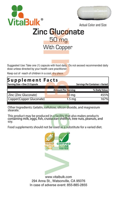 Zinc Gluconate 50 mg. With Copper